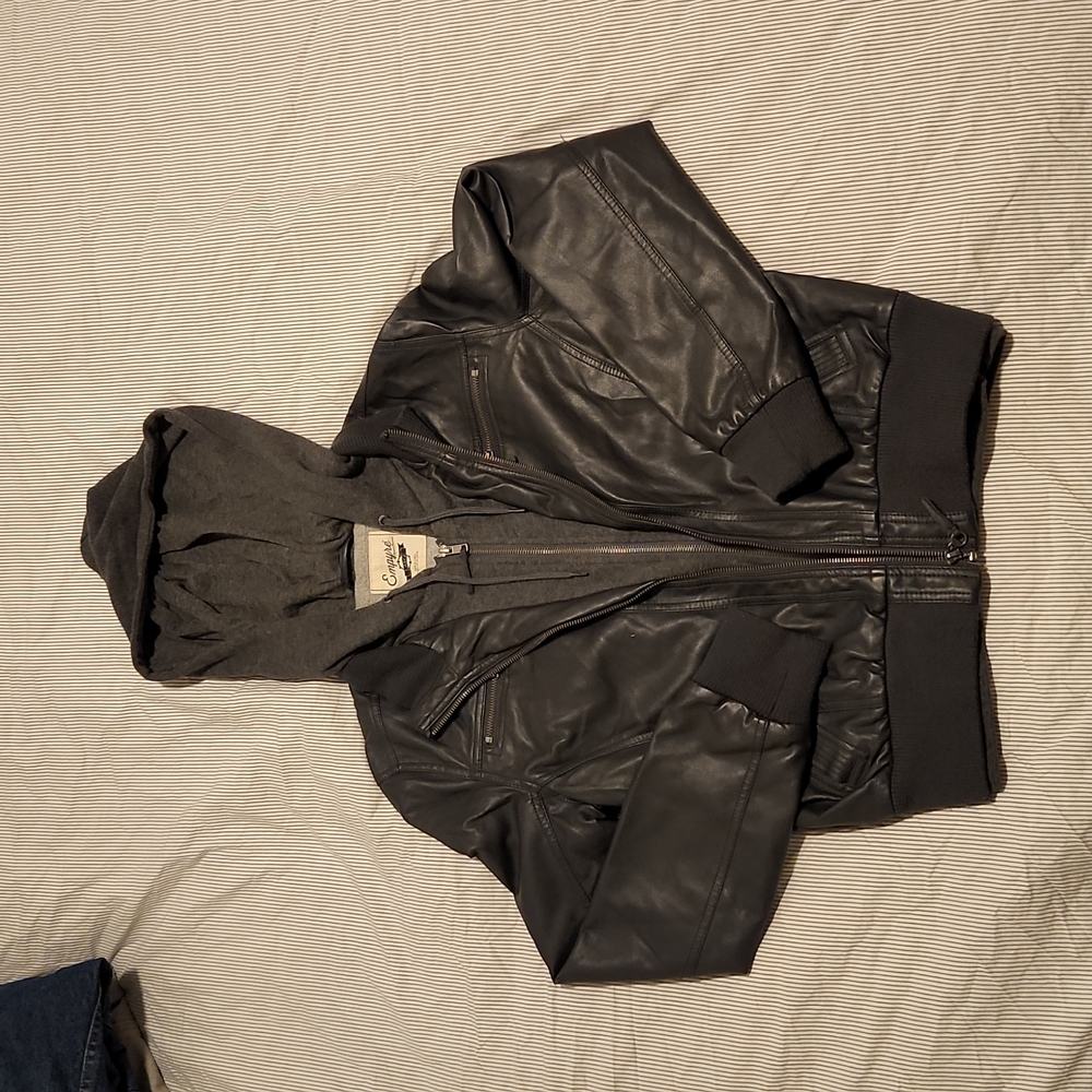 Empyre grey faux leather jacket with hood